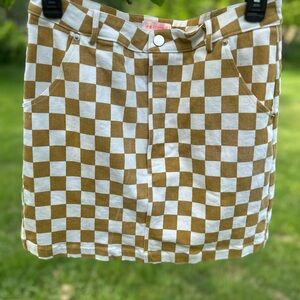NWOT RE=NAMED WOMEN'S CHECKERed SKIRT | TAN & WHITE DENIM MINI SKIRT | M